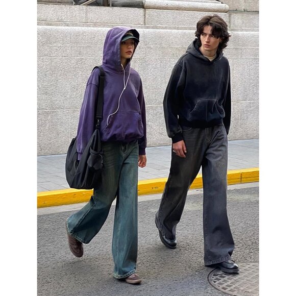 Men's Green Pullover Plain Preppy Streetwear Cotton Vintage Hoodies Sweatshirt - Picture 3 of 5